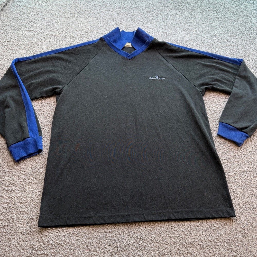 Vintage 90s Old Navy Long Sleeve Racing Stripe Shirt Black Blue Men Large